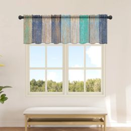 Vintage Wood Texture Tulle Kitchen Small Window Curtain Valance Sheer Short Curtain Bedroom Living Room Home Decor Voile Drapes