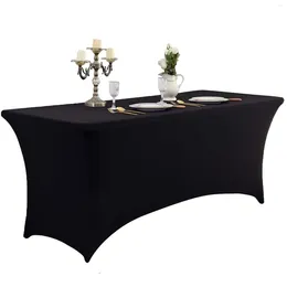 Table Cloth 6ft Stretch Black Spandex Polyester Universal Rectangular Fitted Tablecloth Protector For Wedding Party Vendor Home