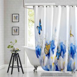 Shower Curtains Summer Delicate Colorful Butterfly Plantflowers Bathroom Frabic Waterproof Polyester Bath Curtain With Hooks