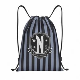 custom Nevermore Academy Wednesday Addams Drawstring Bag for Shop Yoga Backpacks Men Women Horror TV Sports Gym Sackpack H3AM#
