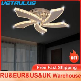 Modern Chandelier Ceiling Fan With Led Lamp Smart Remote Control Crystal Dining Room Fixtures Pendant Hanging Light Porch Lustre