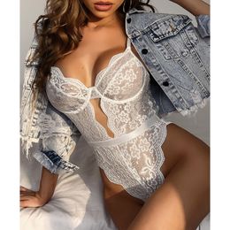 Sexy Lace Bud Sling Women Bodysuit Teddy Lingerie Strap Floral Snap Erotic Lingerie Crotch Body Sculpting Skin-friendly Lingerie