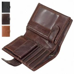 new Men Wallet Cowhide Genuine Leather Wallets Coin Purse Clutch Hasp Open Top Quality Retro Short Wallet V6uY#