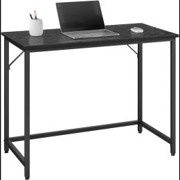 VASAGLE 39.4 Inch Computer Desk, Home Office Small Study Workstation, Simple Assembly, Steel Frame, Black with Wood Grain+Black