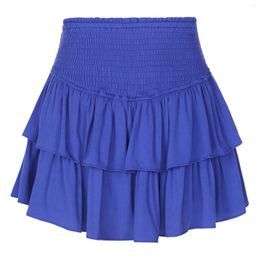 Skirts Casual Women Lady Basic High Waist Ruffle Elastic Waistband Built-In Shorts Layered Miniskirt For Beach Club Party