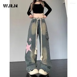 Women's Jeans Baggy Star Printing For Women Vintage Harajuku Oversize High Waist Denim Trouser Emo 2000s Y2k 90s Aesthetic Wide Pants