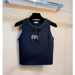 High quality summer fashion knitted Ice silk cotton vest Designer Alphabet studded beaded vest for Girls Luxury T-shirt Sexy wear two M halter vests