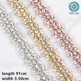 Brushes (1 Yard) Sier Clear Bridal Beaded Crystal Rhinestone Applique Trim Belt Gold Sewing Iron on for Wedding Dress Clothing Wdd0278