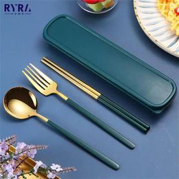 Flatware Sets 304 Stainless Steel Cutlery Set Portable Tableware Steak Knife Fork Spoon Chopsticks For Travel Camping With Storage Case