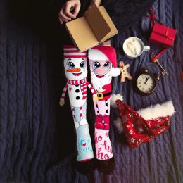 Christmas Knee High Socks Fun Christmas Socks Santa & Snowman Novelty Women's Cozy Slipper Socks For Girls Women Fluffy Socks