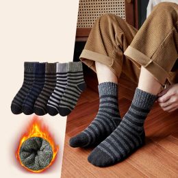 5pair Winter Thick Socks Men Super Thicker Solid Sock Striped Merino Wool Rabbit Socks Against Cold Snow Russia Winter Warm Sock