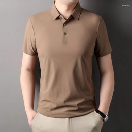 Men's Polos Elastic Silky Skin-Friendly Polo Shirts For Men Short Sleeve Summer High Quality Comfortable Breathable Casual Camisas De Hombre