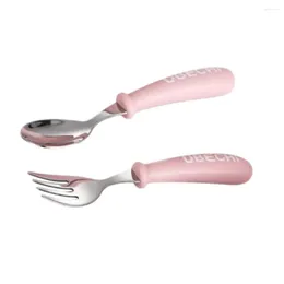 Flatware Sets Baby Practice Cutlery Fork Spoon Stainless Steel Kids Tableware