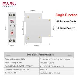 Tuya eWeLink WiFi Smart Circuit Breaker MCB 1P 63A Power Energy kWh Voltage Current Metre Protector Voice Remote Control Switch