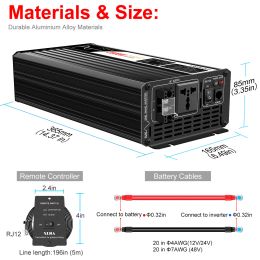 2000W pure sine wave solar power inverter DC 12V 24V 48V to AC 110V 220V digital display