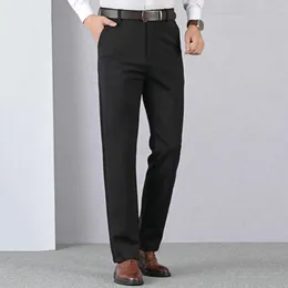 Men's Suits Men Suit Pants Solid Colour High Waist Thick Formal Male Trousers Ankle Length Straight Zipper Spring For Work