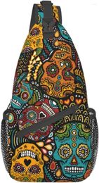 Backpack Sugar Skulls Print Cross Chest Bag Sling Hiking Daypack Crossbody Shoulder Outdoor Travel Cycling