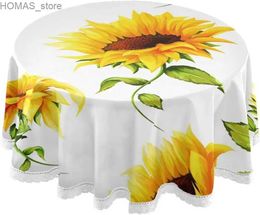 Table Cloth Big Sunflower Round Tablecloth Circular Party Wedding Dining Decorative Outdoor Table Covers 60 Inch Polyester Lace Table Cloth Y240401