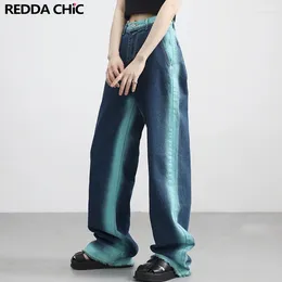 Women's Jeans ReddaChic Y2k Baggy For Women Tie Dye Wide Leg Oversize Pants Colour Contrast Loose High Waist Denim Trousers Streetwear