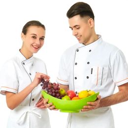 Chef Jacket Short Sleeve Cook Coat Barista Baker Work Uniform Waiter Restaurant Hotel Clothes