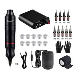 Tattoo Kit Complete Set Wireless Rotary Machine Pen DC Interface with Cartridge Needles Permanent Makeup 240322