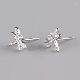Stud Earrings Korean Fresh Silver Plated CZ White Crystal Dragonfly Earring Fashion Lady Anti Allergy Charm Birthday Gift Jewelry