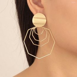 Dangle Earrings 2024 Metal Geometric Personality Hollow Circle Big For Women Fashion Sweet Cool Pendant Drop Jewellery Gift