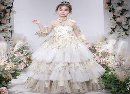 Sheer Neck Flower Girl Dresses Organza Little Girls Pageant Dresses Lace Applique Princess Children Wedding Gowns Flower Beaded Gi6312934