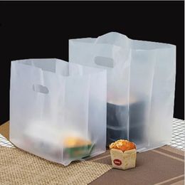 50pcs Transparent Plastic Bag With Handle Food Packaging Bag Party Favour Baking Take Away Bags 240322