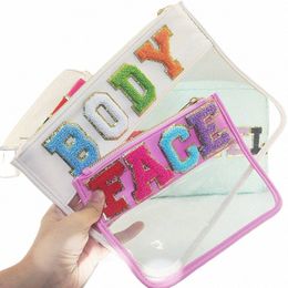 2 Size PVC Cosmetic Bag Factory Sell Letter Patches Transparent Clear Travel Make Up Toiletry Pouches Birthday Party Team Gift 60JG#