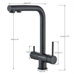 Black Filtered Faucet Brass Purifier Kitchen Faucet Dual Handle Drinking Water Vessel Sink Mixer Tap Torneira for Kitchen