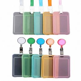 5color Transparent Card Cover Women Men Student Bus Card Retractable Pull Badge Holder Busin Credit Cards Bank ID Card O08P#