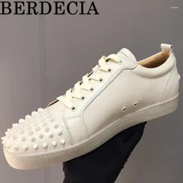 Casual Shoes 2024 Berdecia Full Solid White Color Leisure Style Flats Rivet Lace-Up Outdoor Running Sneakers Chaussures Male