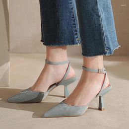Dress Shoes Women Sexy High Heels 2024 Summer Brand Design Pointed Toe Cross Ankle Straps Thin Pumps Ladies Office Work Elegant