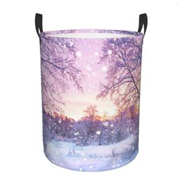 Laundry Bags Foldable Basket For Dirty Clothes Winter Landscape With Forest Trees And Sunrise Storage Hamper Kids Baby Home Organiser