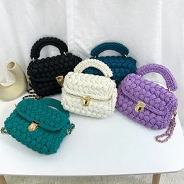 Shoulder Knitted Bag Women Fashion Cotton Rope Woven Chain Crossbody Messenger Elegant Crochet Knitting Flap 240328