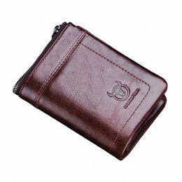 bullcaptain RFID Fi Leather Men's Wallet Retro Short Wallet Clutch Bag Men's Zipper Wallet Card Case Coin Purse f8iU#