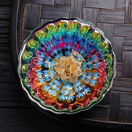 Cups Saucers Colourful Gilded Blue Lotus Tea Cup Jianzhan Ceramic Bowl Chinese Kiln Transformation Gifts For Collect