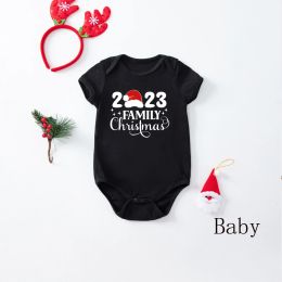 Family Christmas Pajamas Set 2023 New Short Sleeve T-Shirt+Trousers 2 Pieces Suit Adults Kids Matching Outfits Baby&Dog Rompers