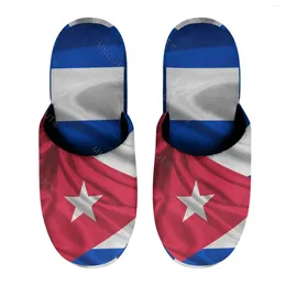 Slippers Cuba Flag (6) Warm Cotton For Men Women Thick Soft Soled Non-Slip Fluffy Shoes Indoor House Sandles