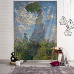 Tapestries Monet Oil Painting Tapestry Wall Hanging Bohemian Abstract Art Hippie Minimalist Aesthetics Room Living Home Decoration