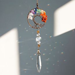 Suncatchers H&D 7 Chakras Stones Healing Crystals Tree of Life Suncatcher Rainbow Maker Window Hanging Ornament Wedding Souvenir Home Decor