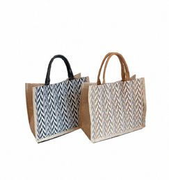 iskybob Fr Print Burlap Tote Bags Women Linen Tote Shop Bag Large Capacity Handbags Portable Eco Top Handle Gift Bag 94bK#