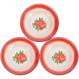 Dinnerware Sets 3pcs Enamel Plates Enamelware Plate Snack Serving Dishes Random Pattern