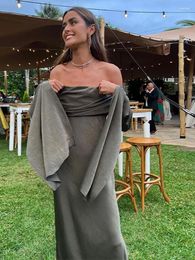 Casual Dresses Elegant Chic Slash Neck Long Sleeve Split 2024 Lady Evening Party Club Robe Sexy Solid Off Shoulder Midi Dress For Women