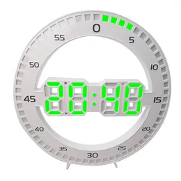 Wall Clocks Living Room Clock 3D LED Portable Electronic Screen Without Jumping Seconds White & Green