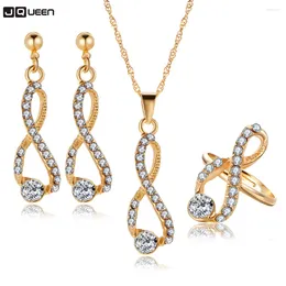 Necklace Earrings Set Vintage Gold Colour Jewellery Number 8 Shaped For Women Crystal Pendant Ring