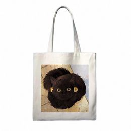 cute Funny Cat Print Shopper Bags Handbags Shoulder Bags High Capacity Collapsible Woman Shop Bags Canvas Bag Tote Bag 129N#