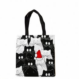 tote Bag For Women Cute Black Cat Shop Grocery Reusable School Girl Gift Cott Linen Fabrics Tote Bags K5tl#