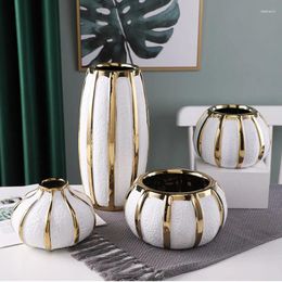 Vases White Gold Vase Ornaments Ceramic Flowerpot Art Decoration Green Plant Arrangement TV Cabinet Dining Table Dry Flower Home Decor